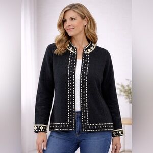 Alexandra Bartlett Black Wool Embroidered Jacket Cardigan XL Boho Artisan